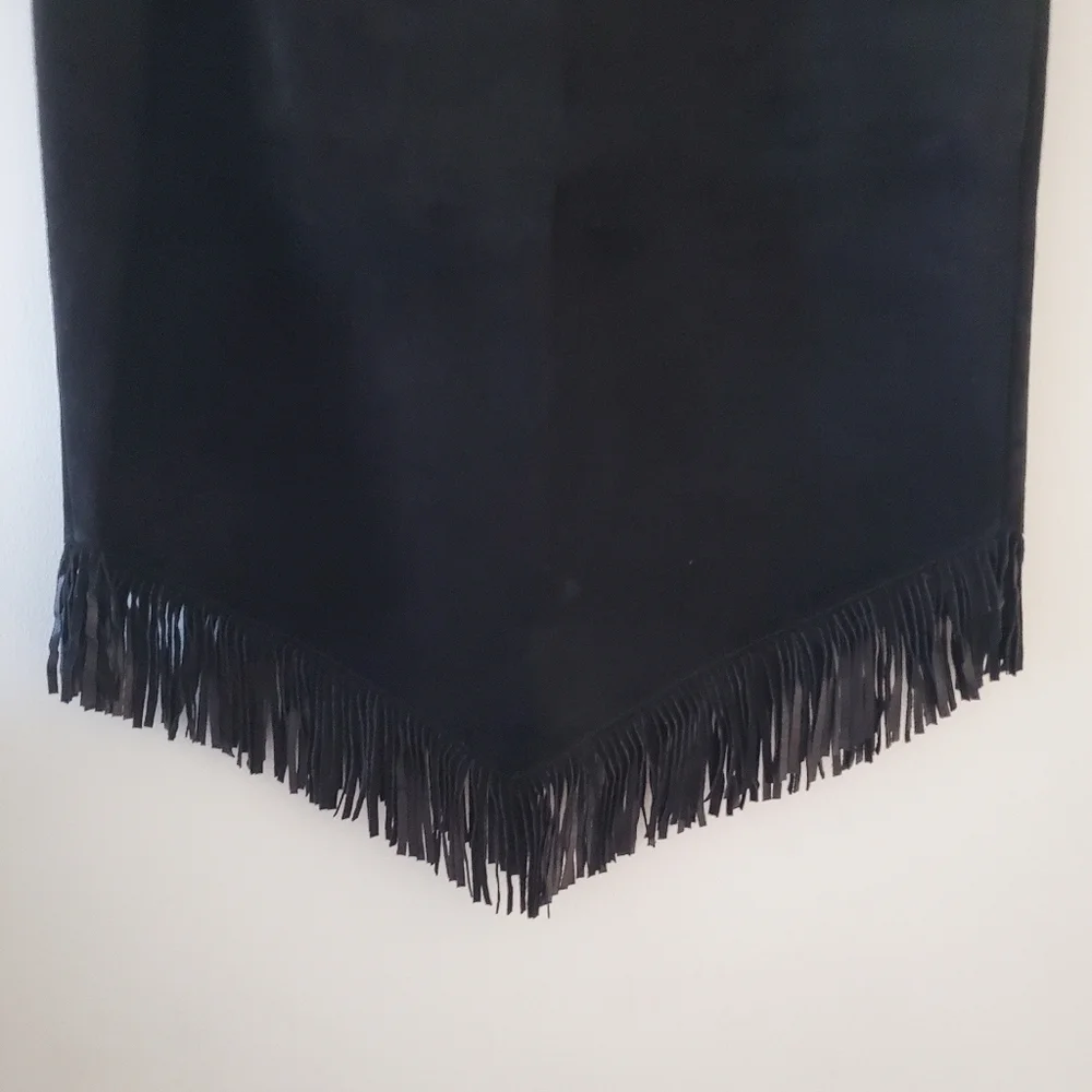 Village Set Genuine Leather Suede Skirt with Fringe - Picture 2 of 9